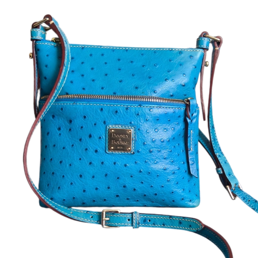 Dooney & Bourke Blue Ostrich Embossed Leather Crossbody Bag Trending Fall